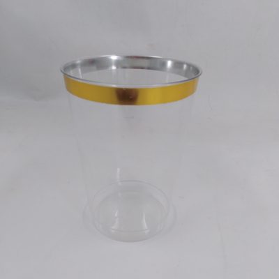 Clear plastic cup with gold rim (5)